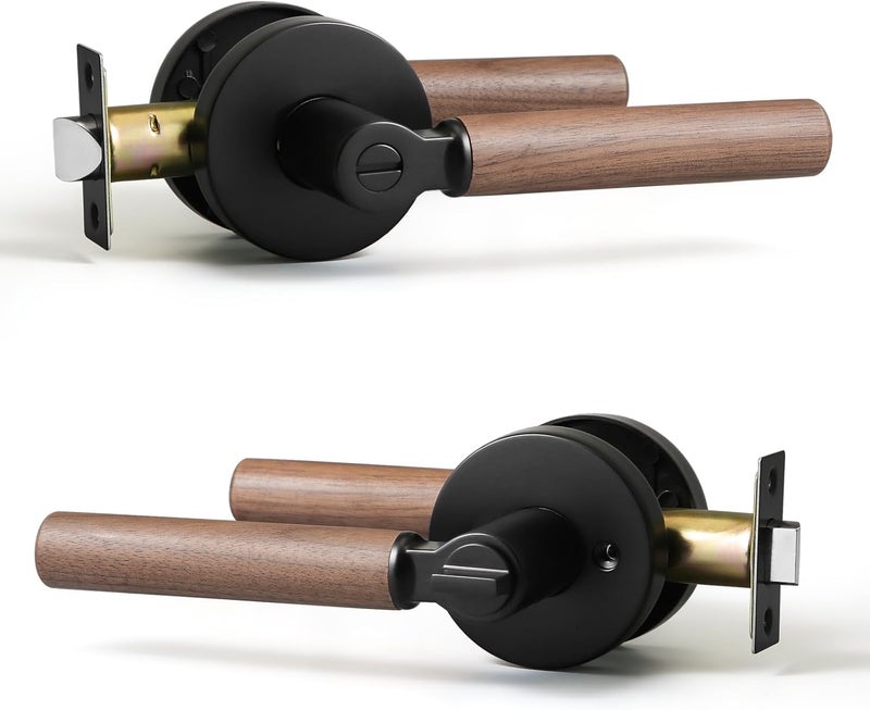 YAGU Wooden Round Privacy Lever Door Handle Easy to Open Locking Lever Set Pack of 1 [for Bedroom or Bathroom] Reversible for Right & Left Sided Doors Heavy Duty - Matte Black Finish - Image 1
